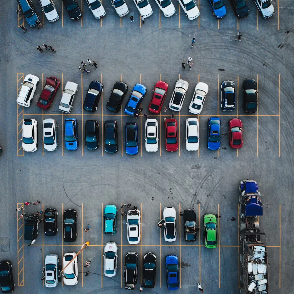 Busy parking lot